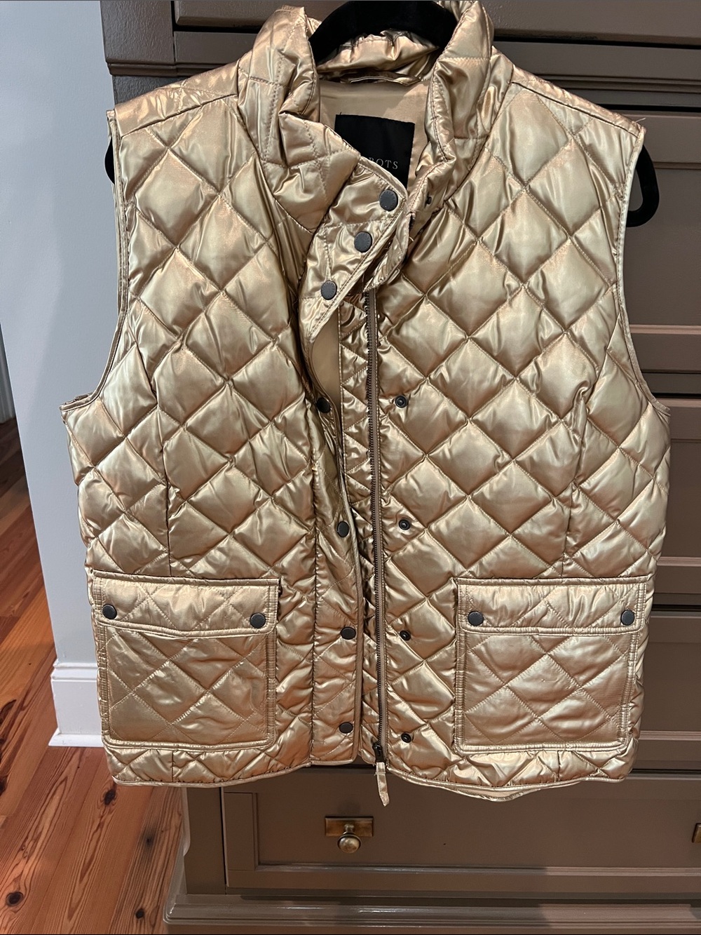 Talbots Metallic Gold Quilted Puffer Vest